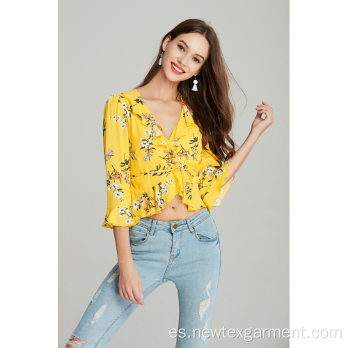 Blusa de viscosa estampada para mujer